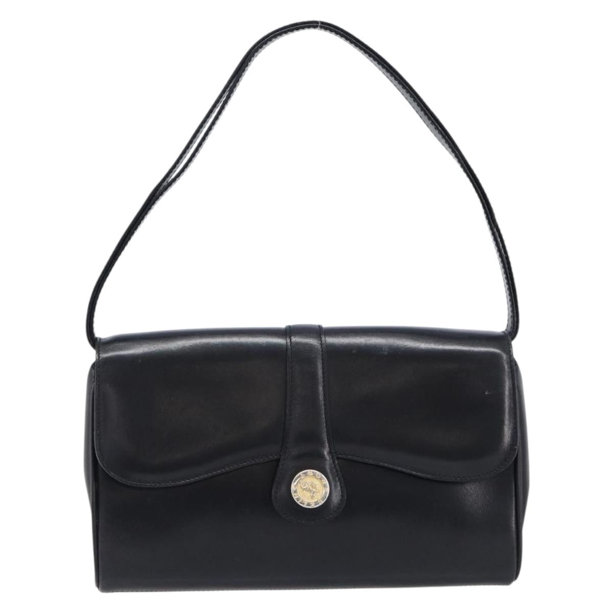 CELINE Shoulder Bag Leather Black Gold Auth 214682