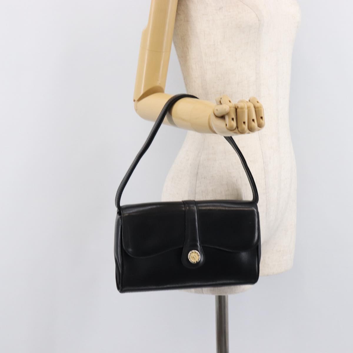 CELINE Shoulder Bag Leather Black Gold Auth 214682