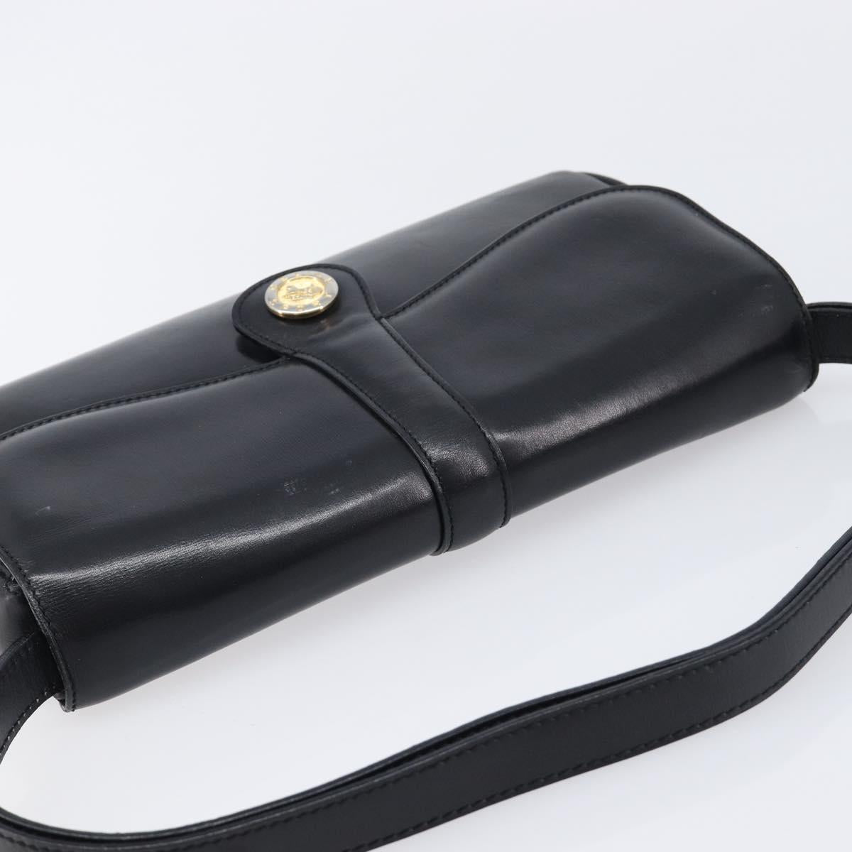 CELINE Shoulder Bag Leather Black Gold Auth 214682