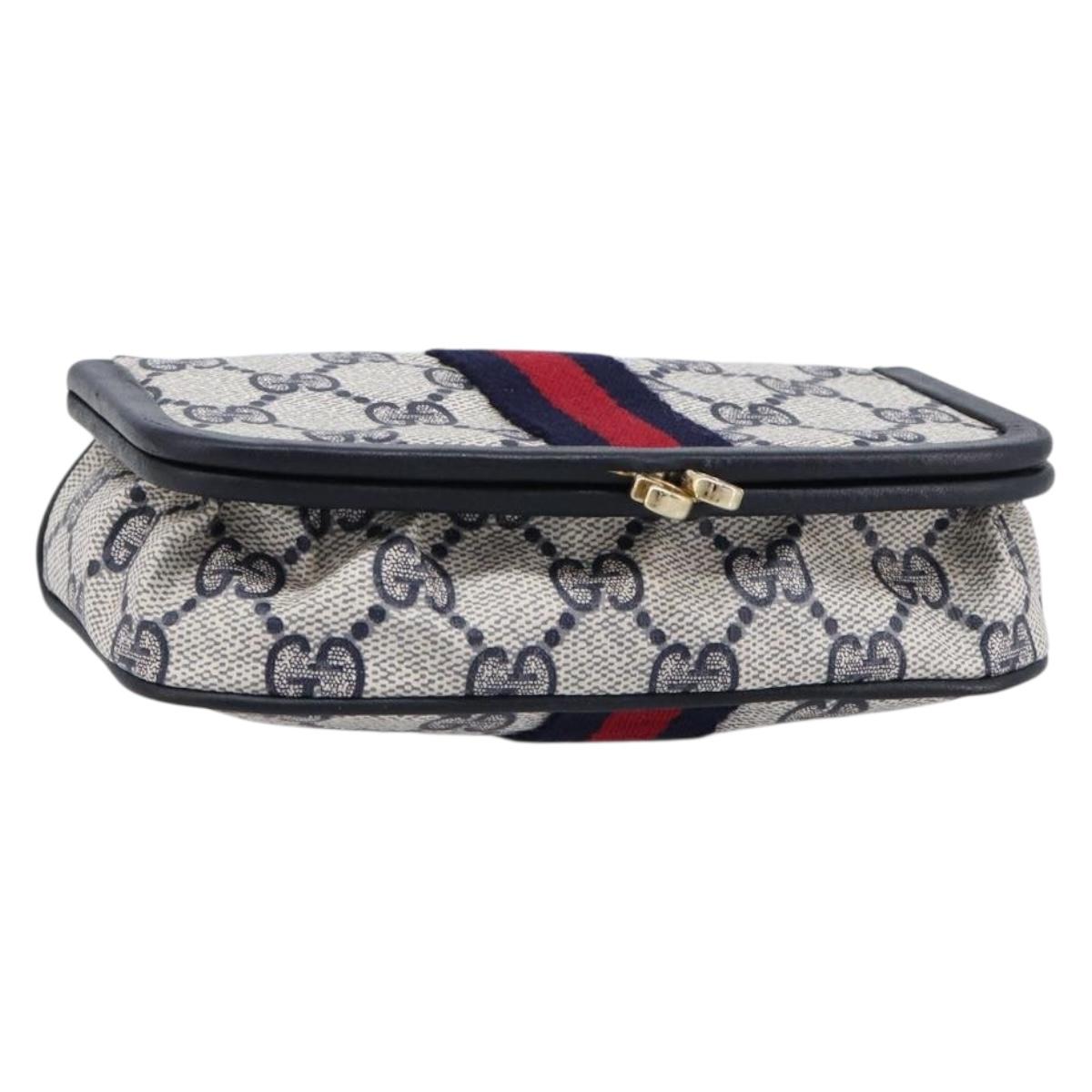 GUCCI GG Supreme Sherry Line Pouch PVC Navy Gold Auth 214690