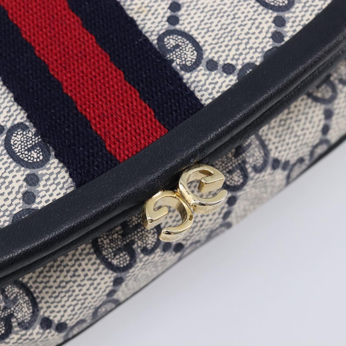 GUCCI GG Supreme Sherry Line Pouch PVC Navy Gold Auth 214690