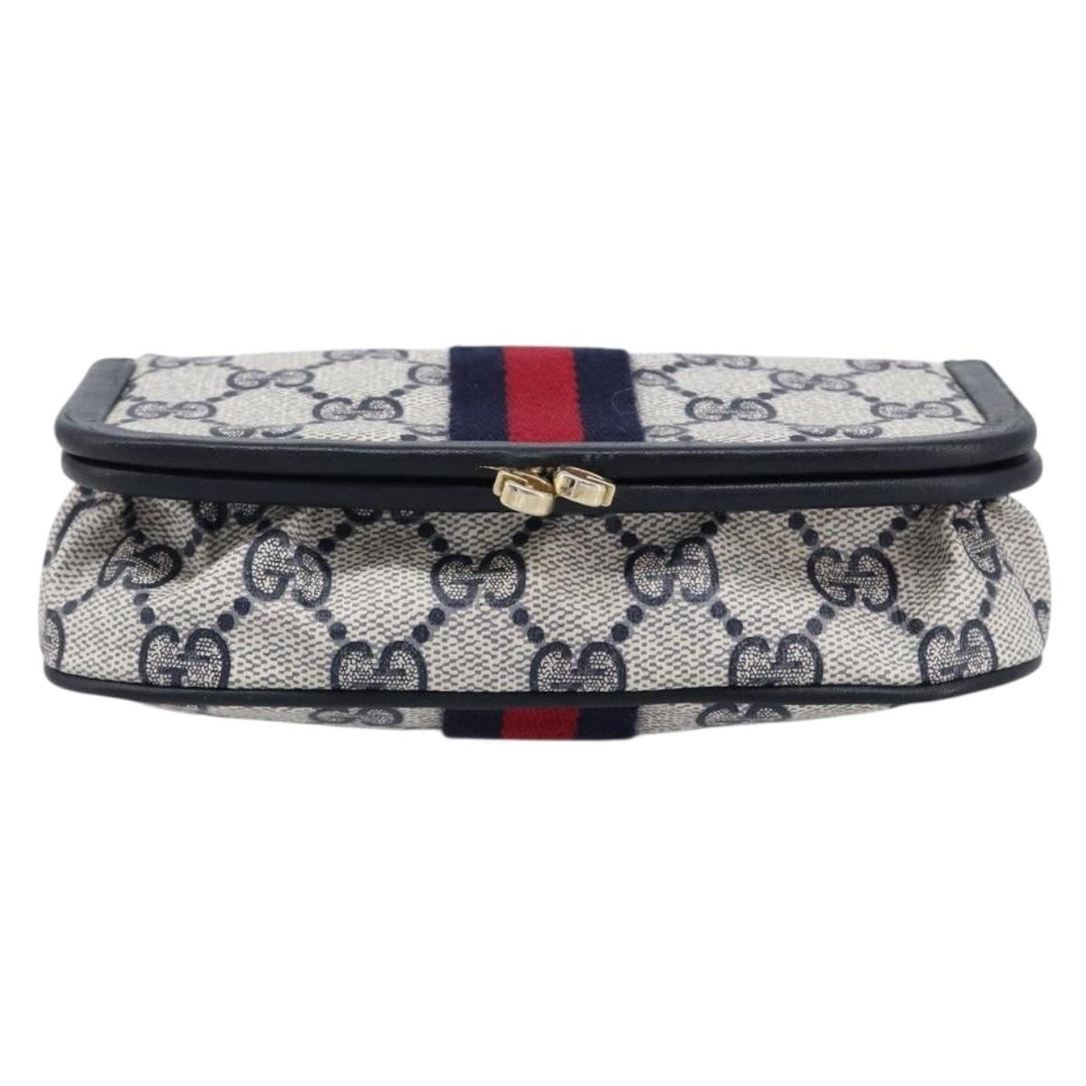 GUCCI GG Supreme Sherry Line Pouch PVC Navy Gold Auth 214690