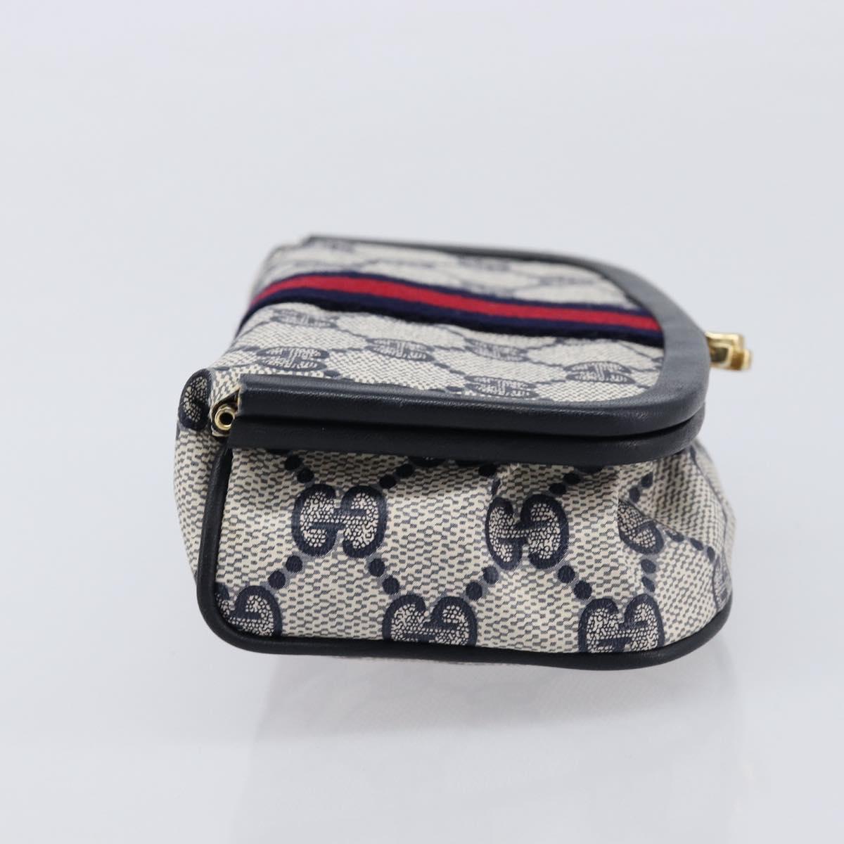 GUCCI GG Supreme Sherry Line Pouch PVC Navy Gold Auth 214690