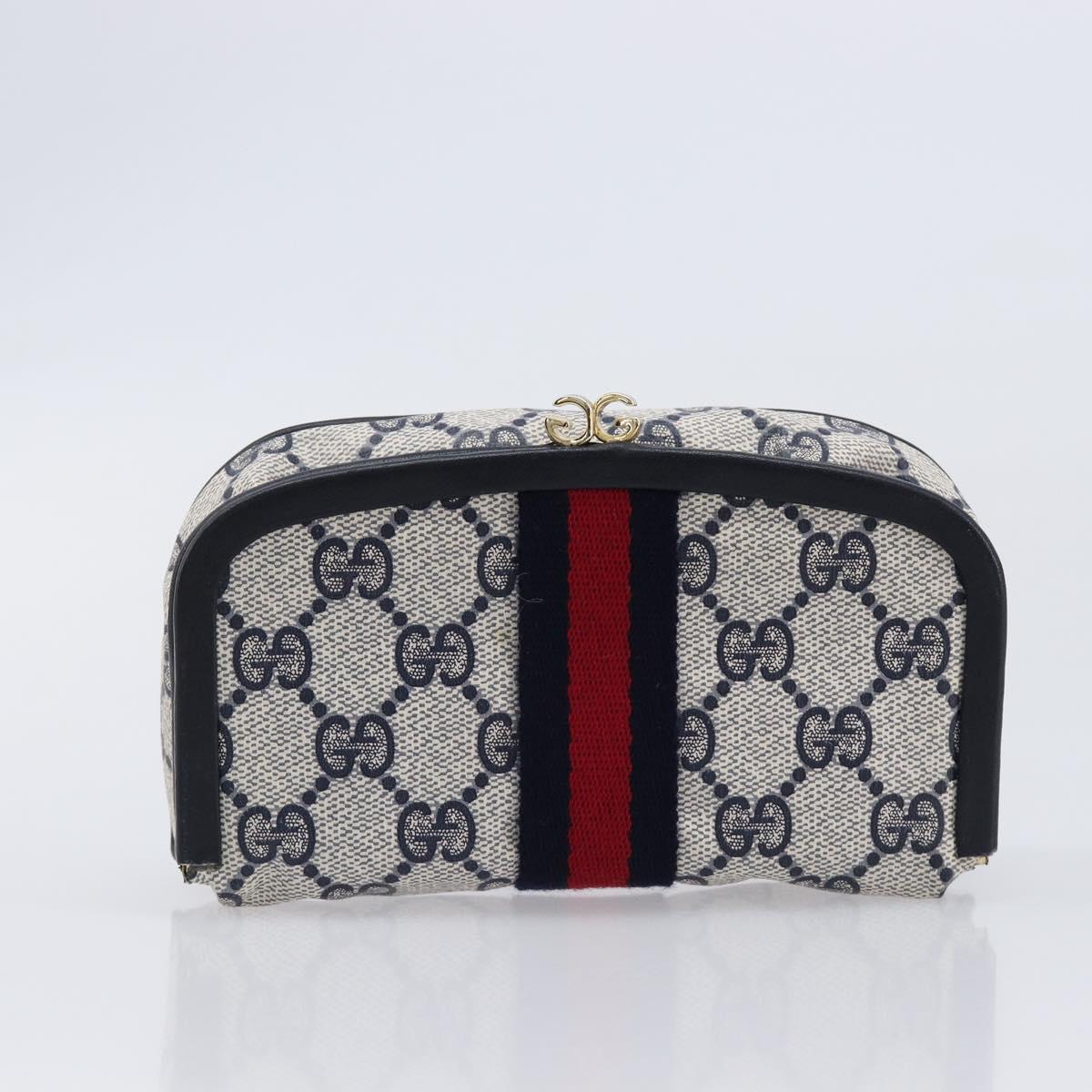 GUCCI GG Supreme Sherry Line Pouch PVC Navy Gold Auth 214690