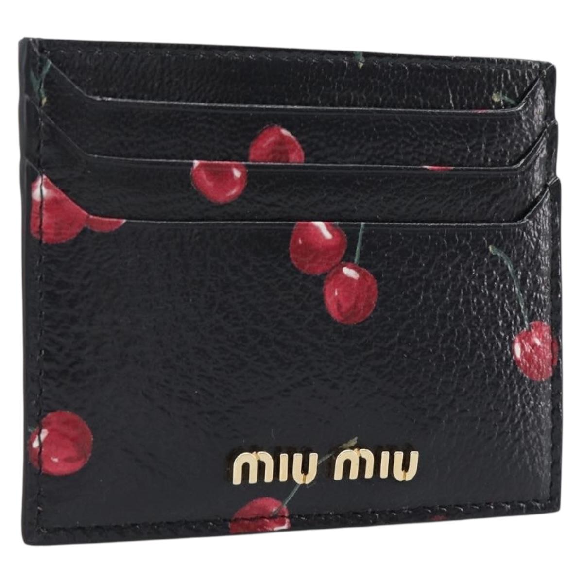Miu Miu Madras Card Case Leather Black Gold Auth 214698V