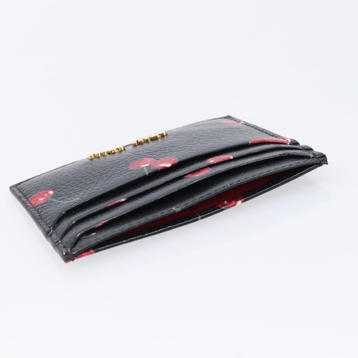 Miu Miu Madras Card Case Leather Black Gold Auth 214698V