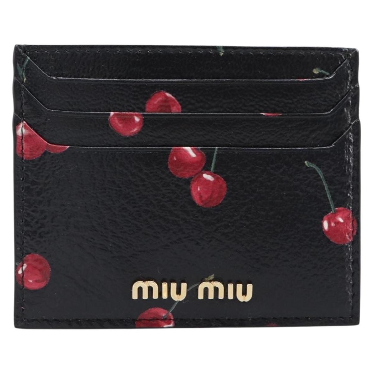 Miu Miu Madras Card Case Leather Black Gold Auth 214698V