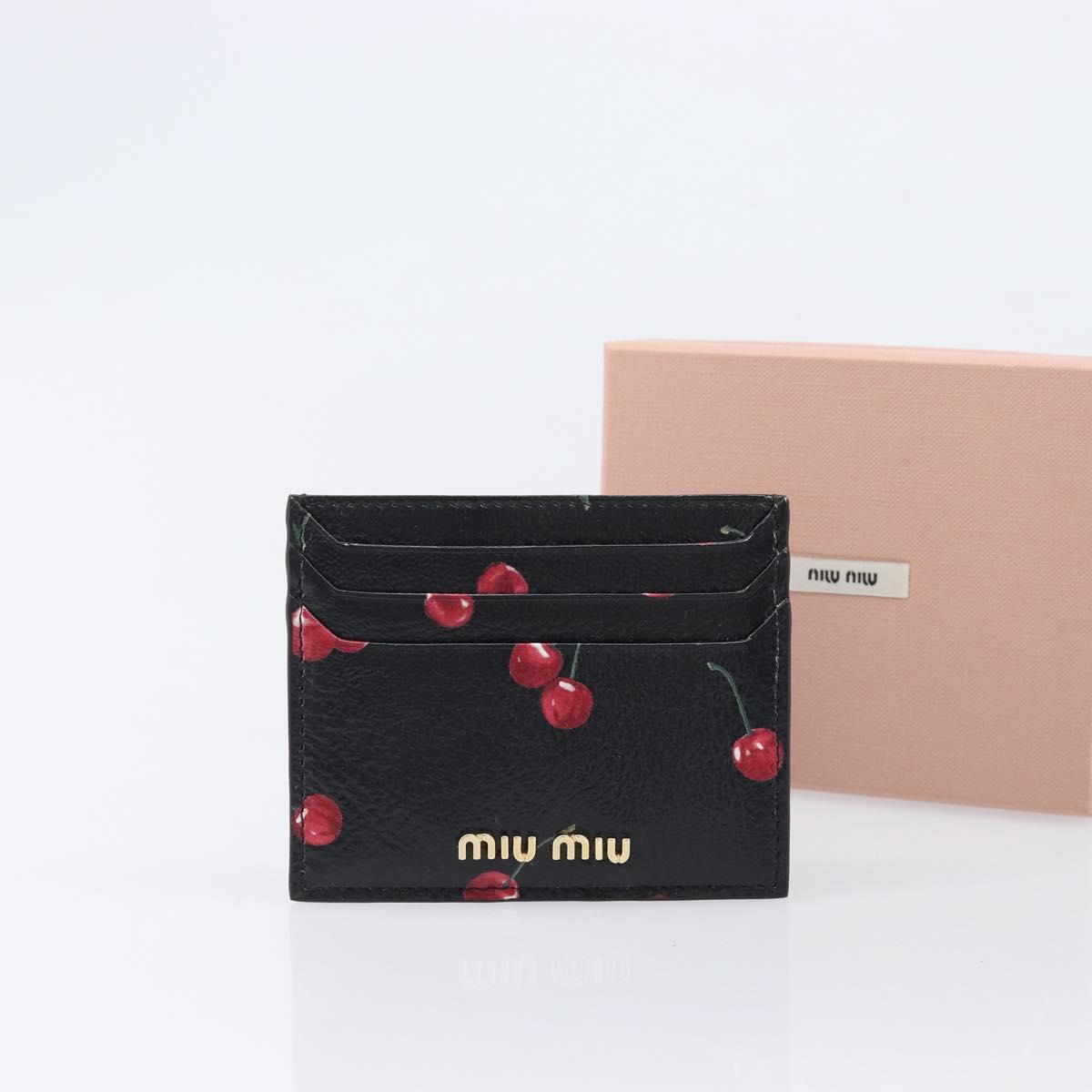 Miu Miu Madras Card Case Leather Black Gold Auth 214698V
