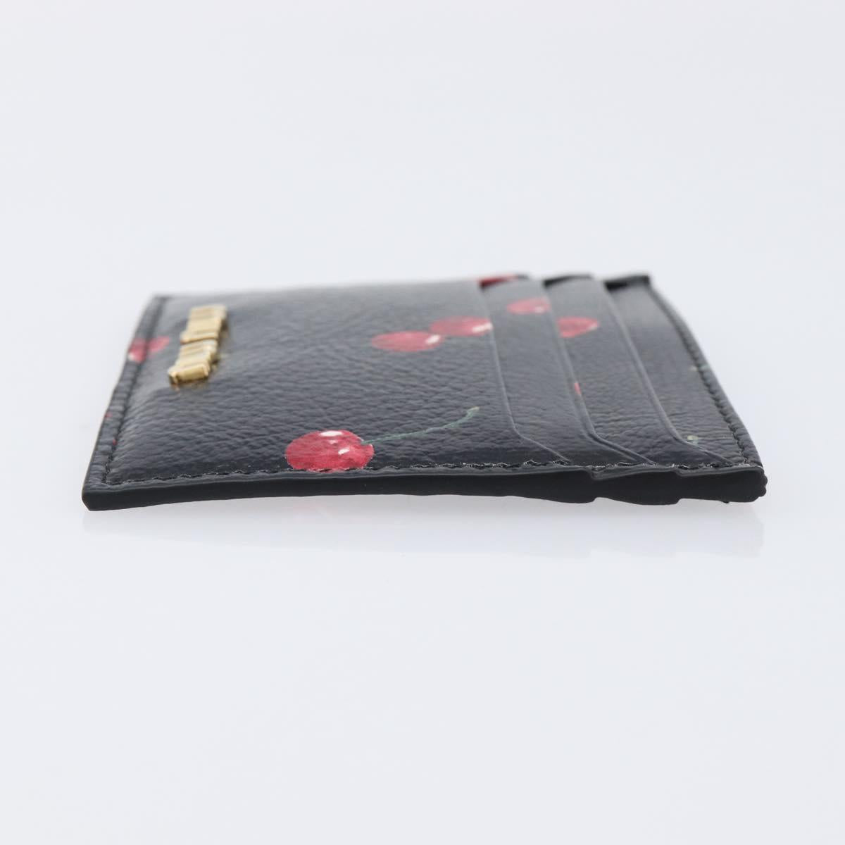 Miu Miu Madras Card Case Leather Black Gold Auth 214698V