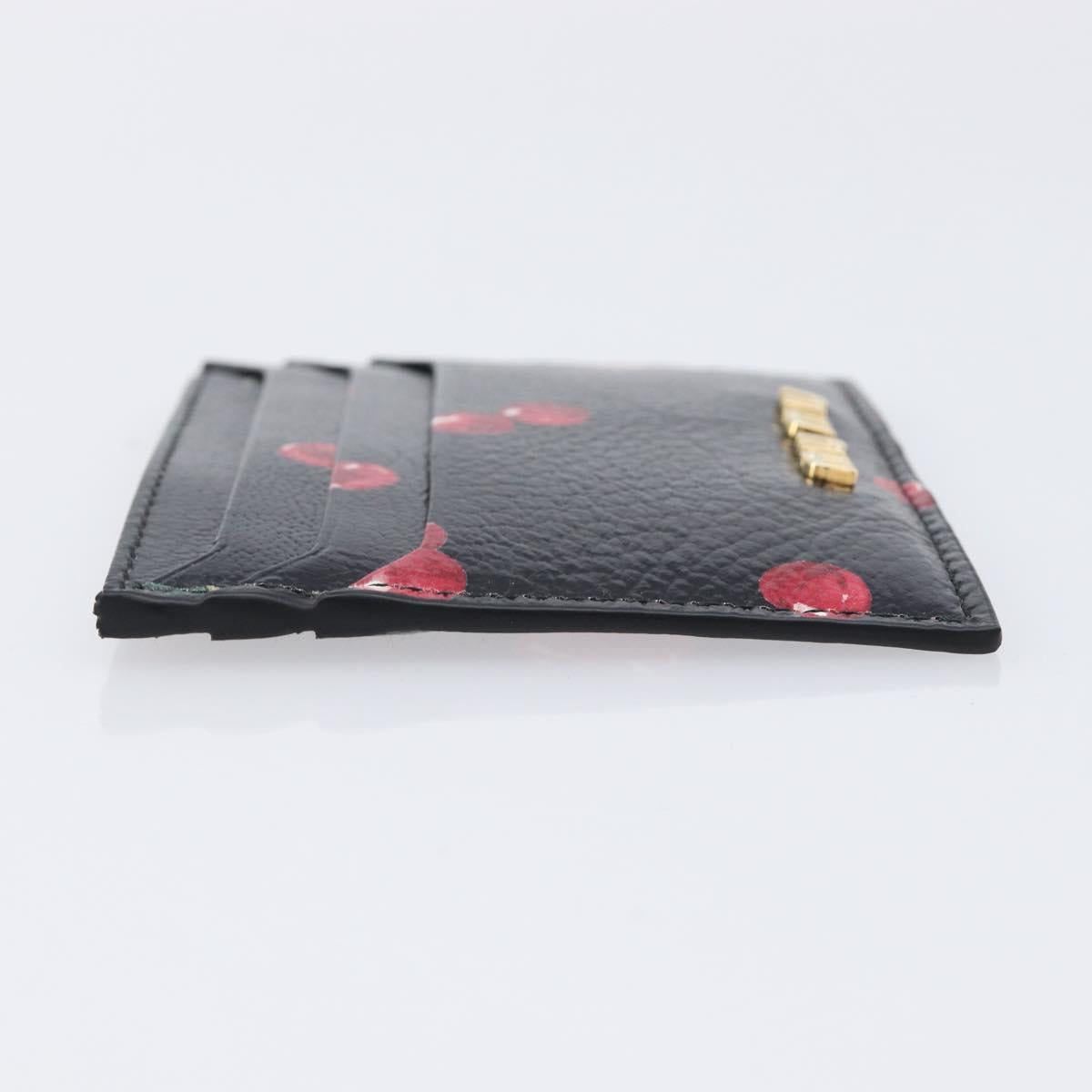 Miu Miu Madras Card Case Leather Black Gold Auth 214698V