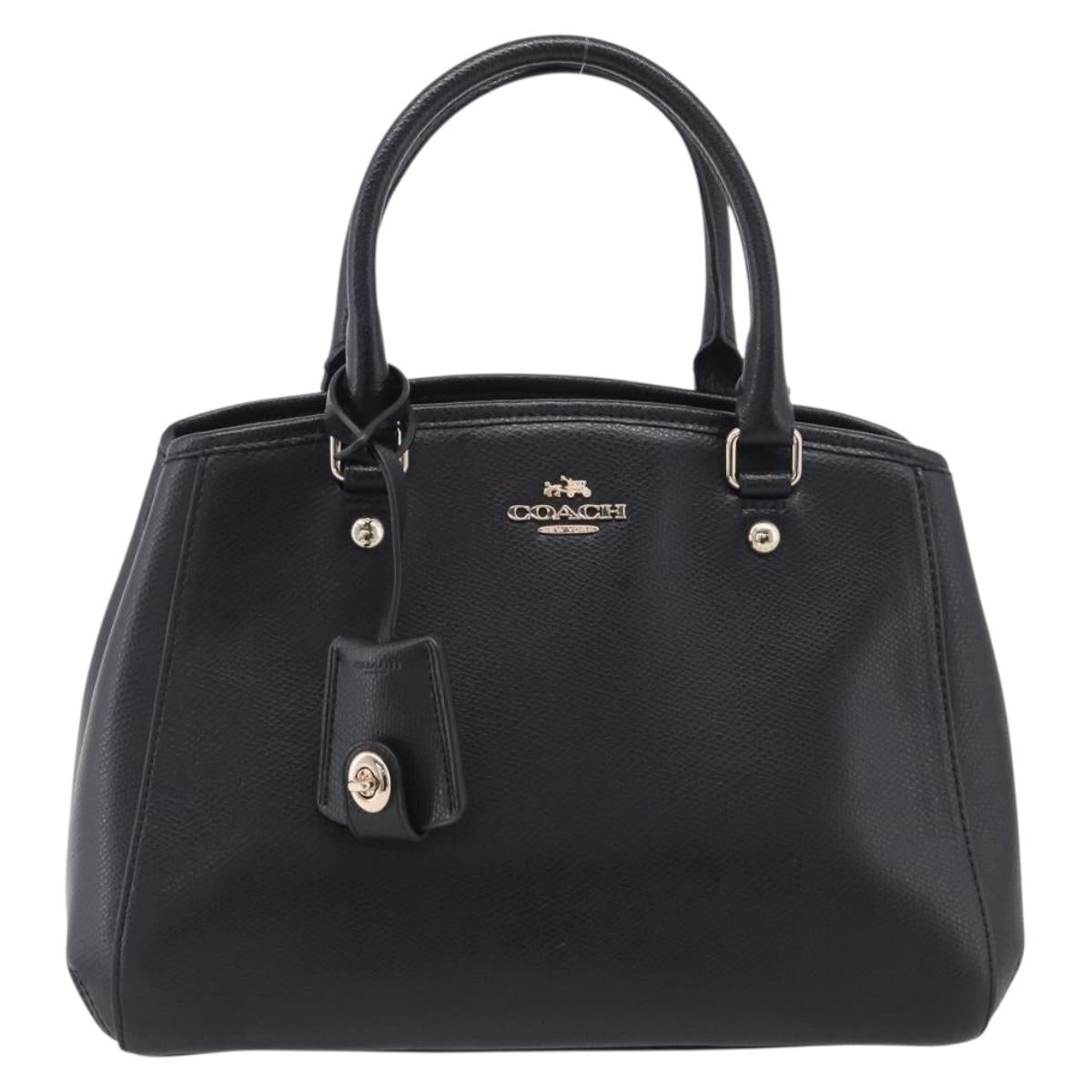Coach Hand Bag Leather Black Gold Auth 214729A