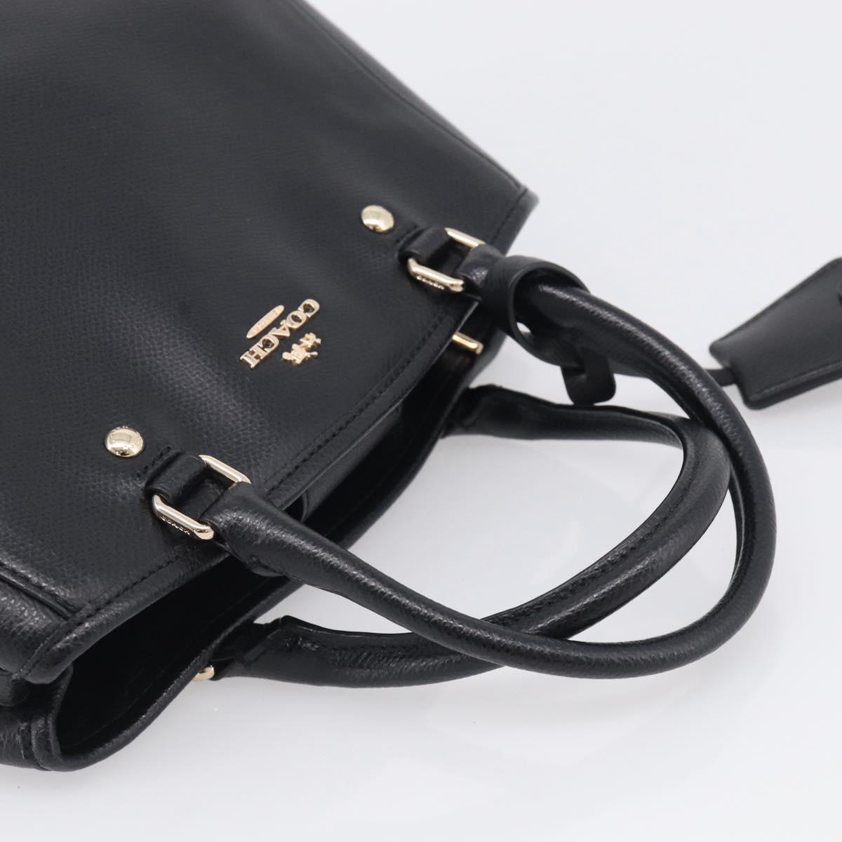 Coach Hand Bag Leather Black Gold Auth 214729A