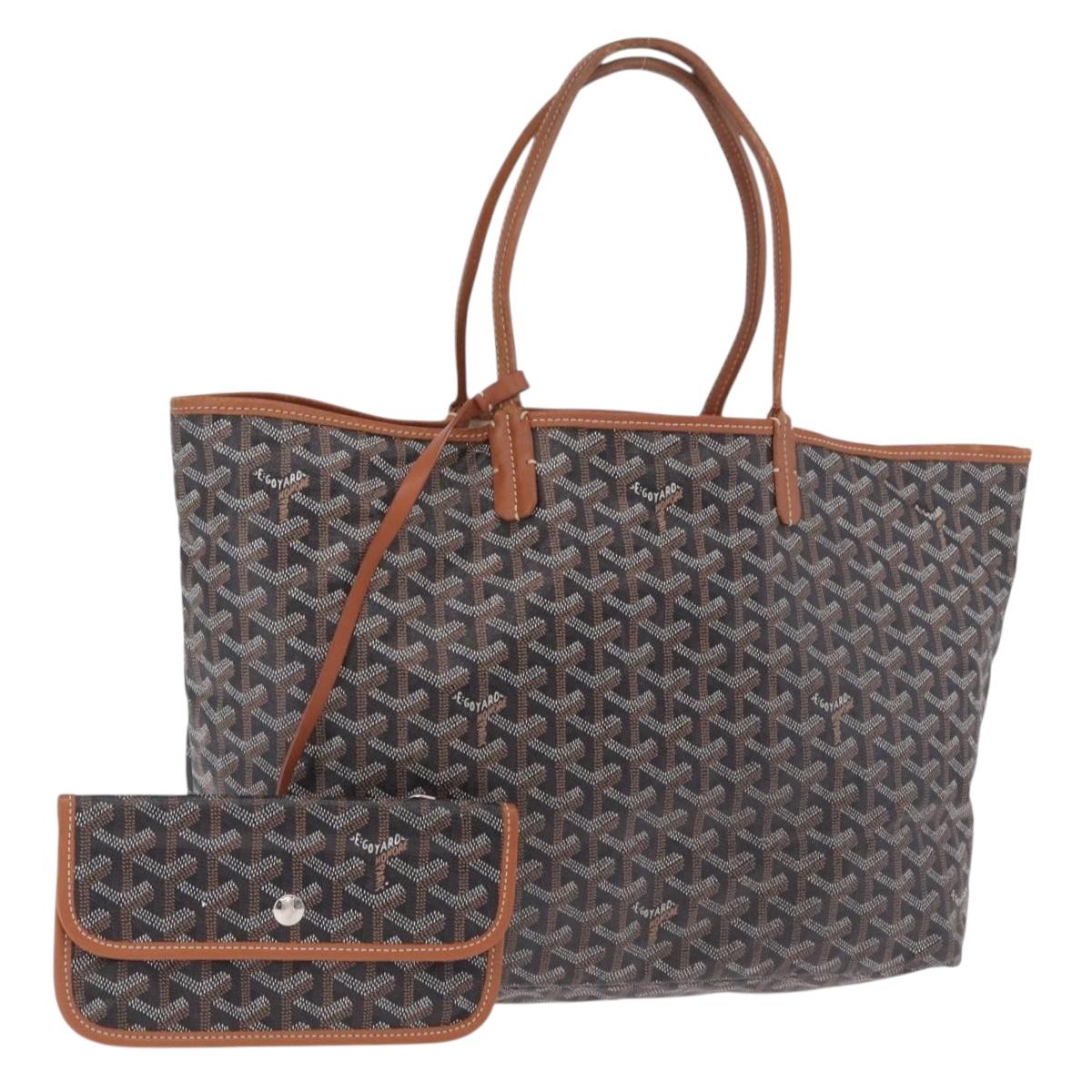 Goyard Herringbone Saint Louis PM Tote Bag PVC Black Silver Auth 214743