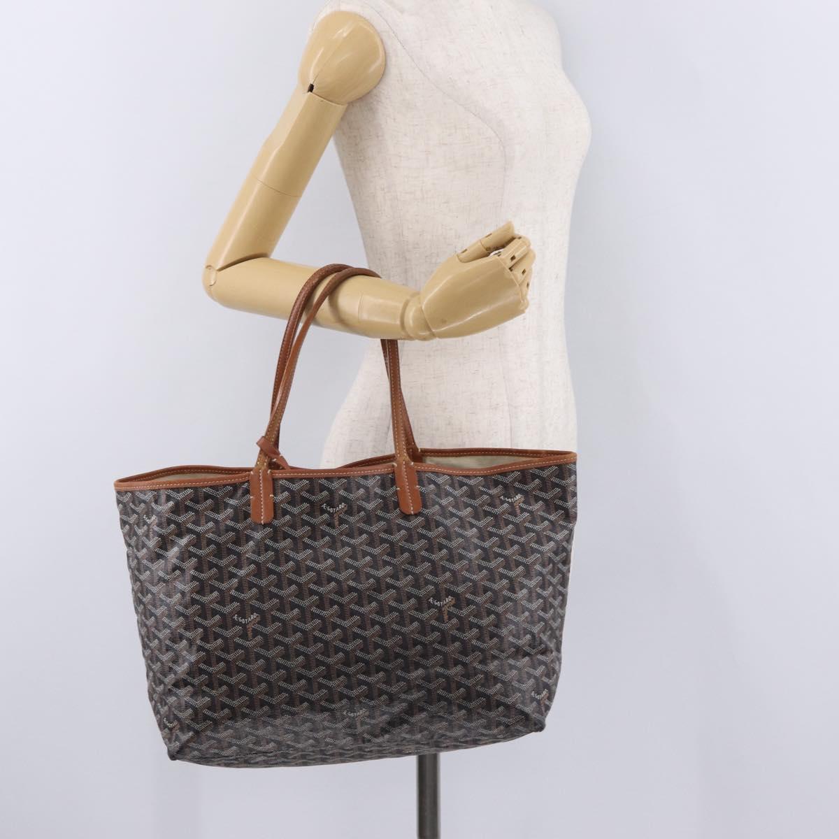 Goyard Herringbone Saint Louis PM Tote Bag PVC Black Silver Auth 214743