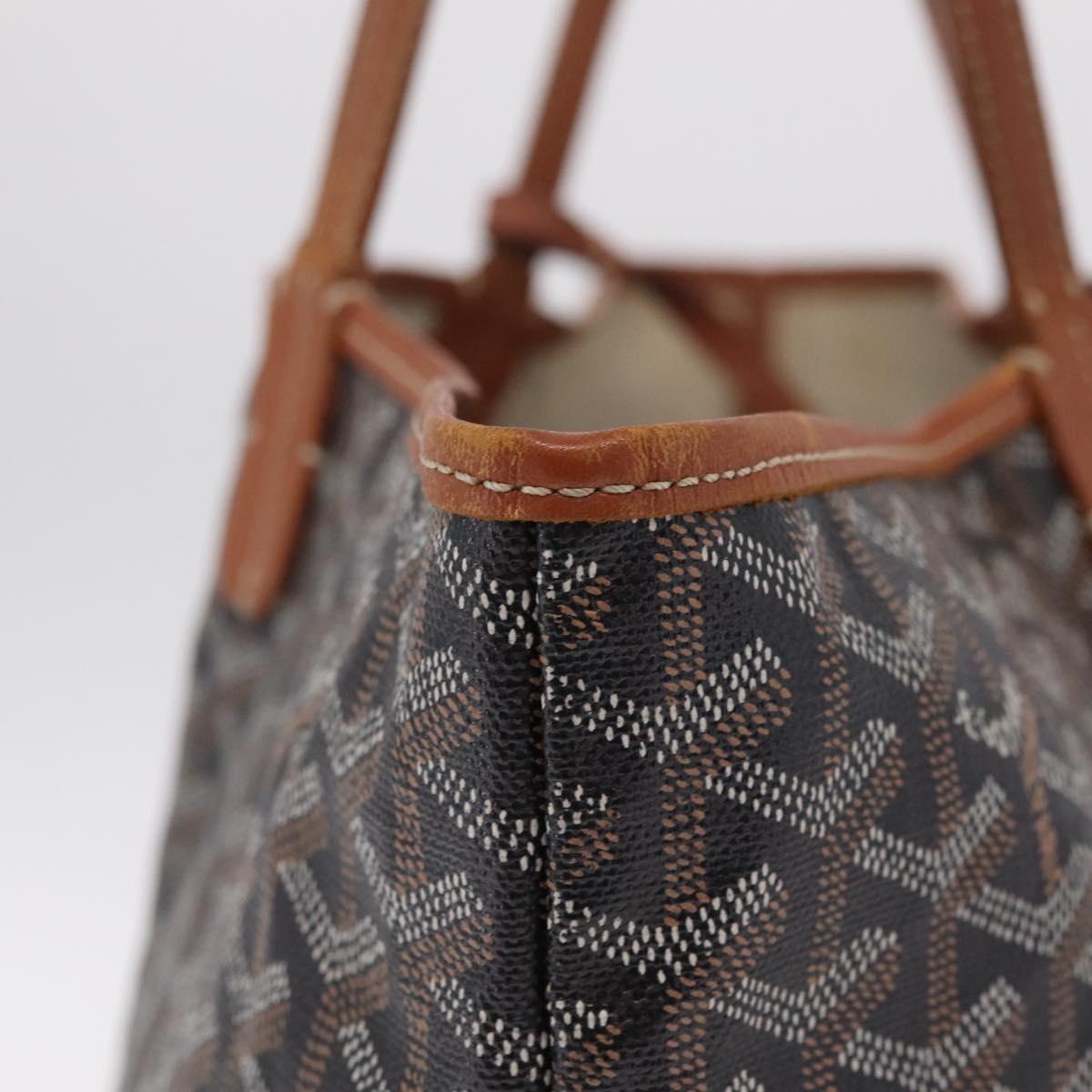 Goyard Herringbone Saint Louis PM Tote Bag PVC Black Silver Auth 214743