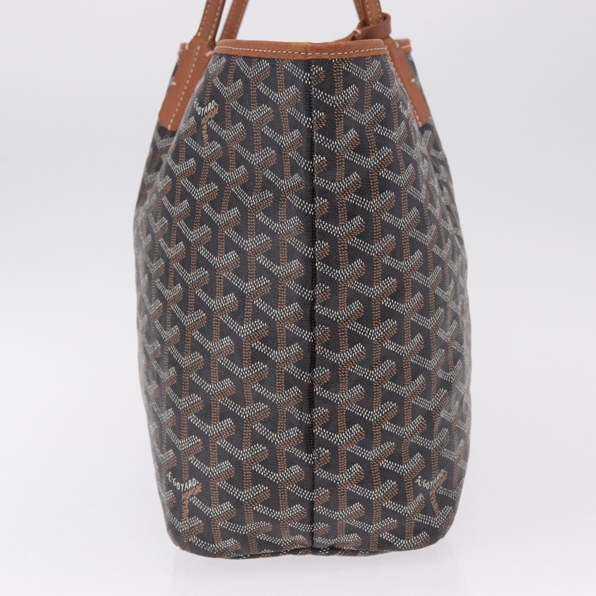 Goyard Herringbone Saint Louis PM Tote Bag PVC Black Silver Auth 214743