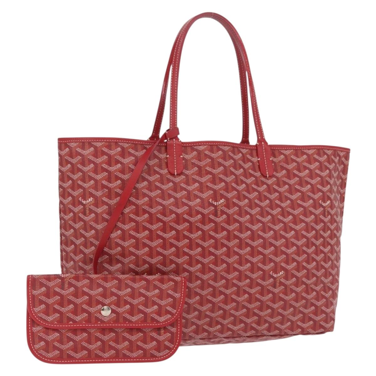 Goyard Herringbone Saint Louis PM Tote Bag PVC Red Silver Auth 214744M