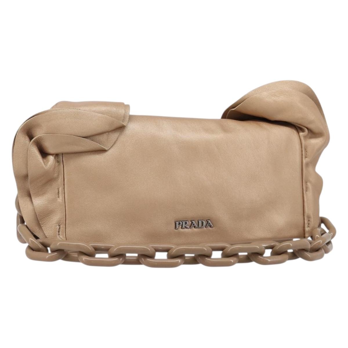 PRADA Chain Shoulder Bag Leather Gold Silver Auth 214757V