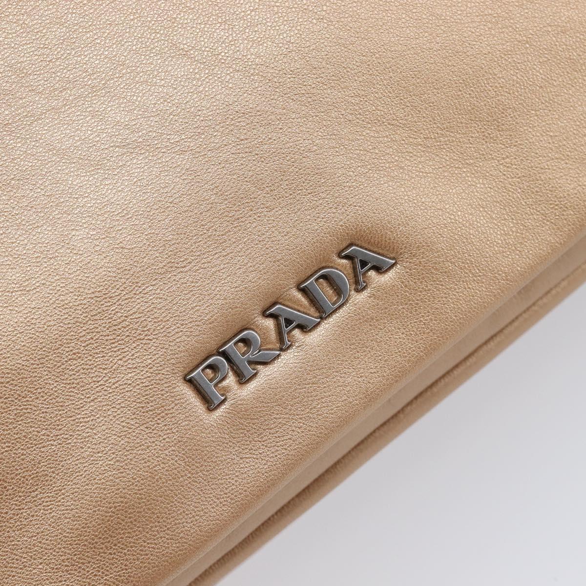 PRADA Chain Shoulder Bag Leather Gold Silver Auth 214757V