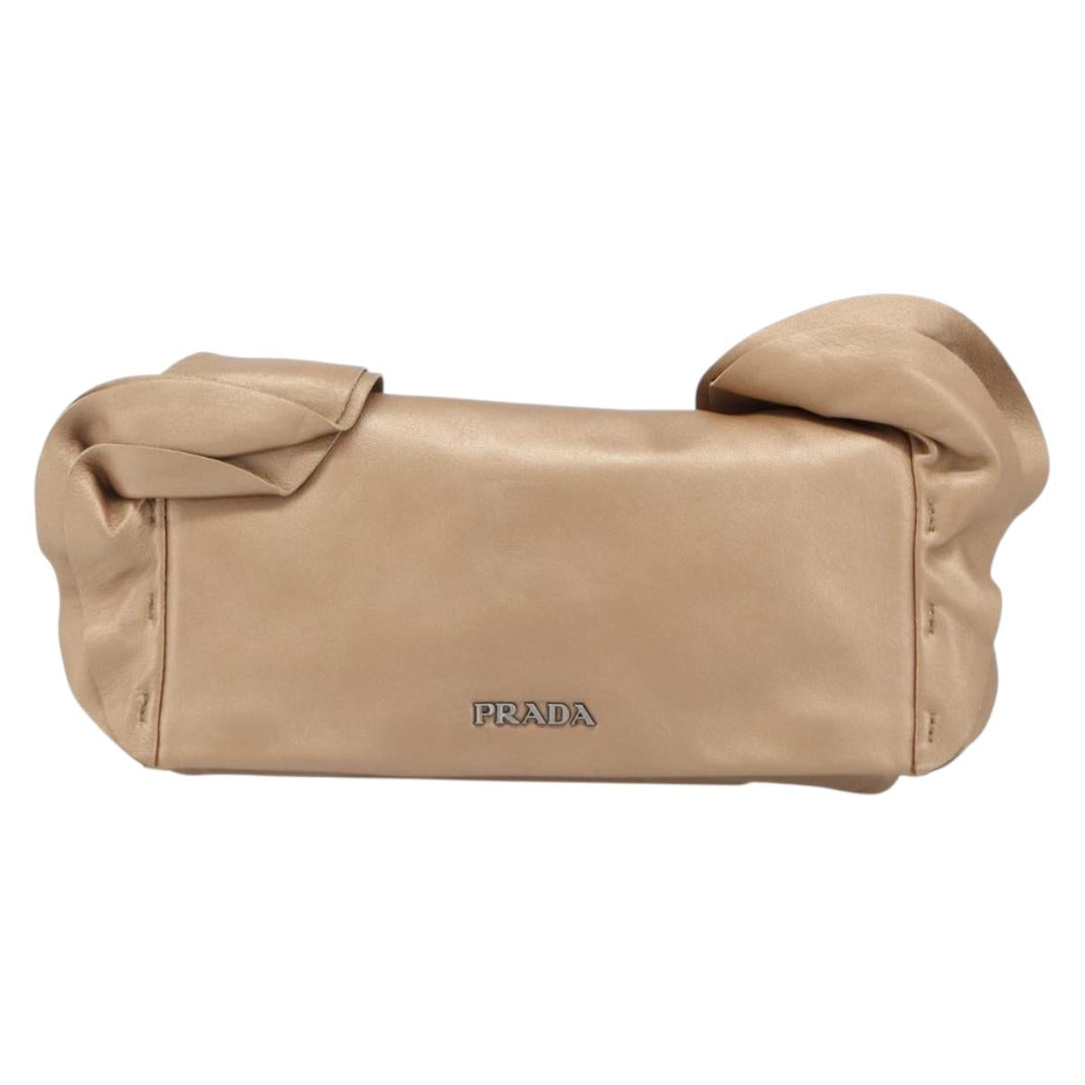 PRADA Chain Shoulder Bag Leather Gold Silver Auth 214757V