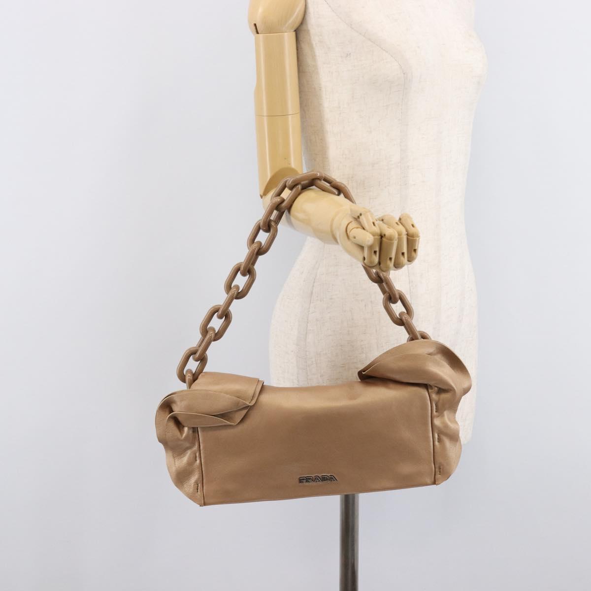 PRADA Chain Shoulder Bag Leather Gold Silver Auth 214757V