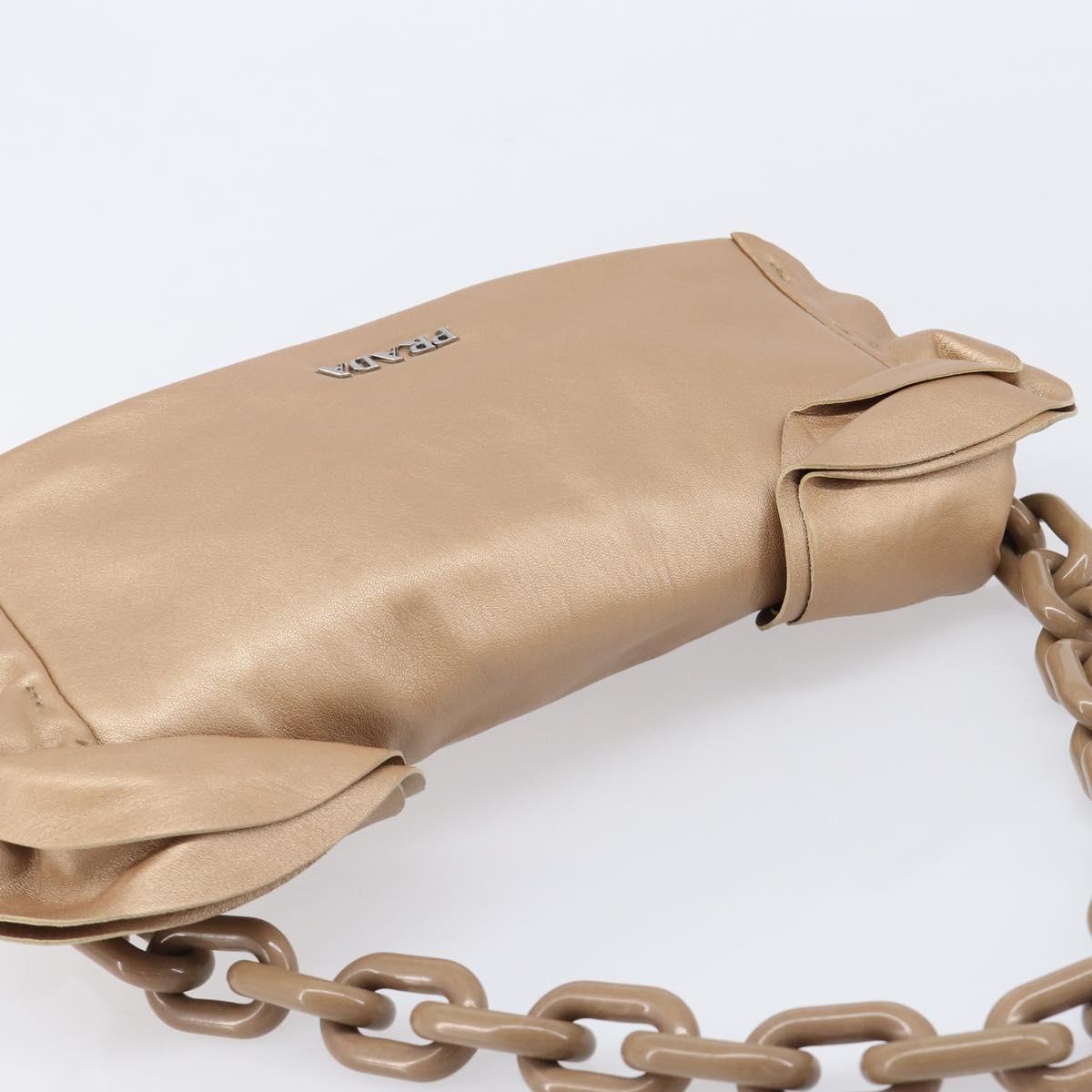 PRADA Chain Shoulder Bag Leather Gold Silver Auth 214757V
