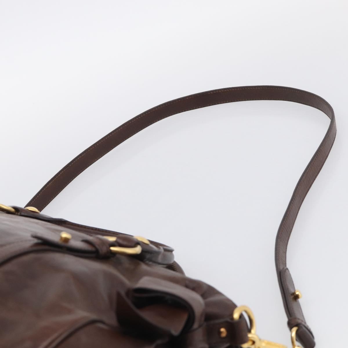 Miu Miu Vitellolux Hand Bag Leather 2way Brown Gold Auth 214793SAV
