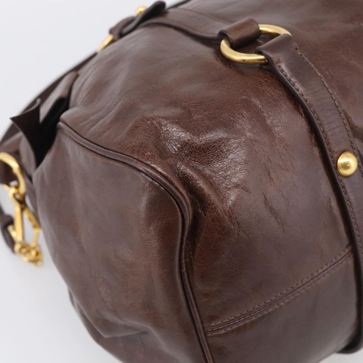 Miu Miu Vitellolux Hand Bag Leather 2way Brown Gold Auth 214793SAV