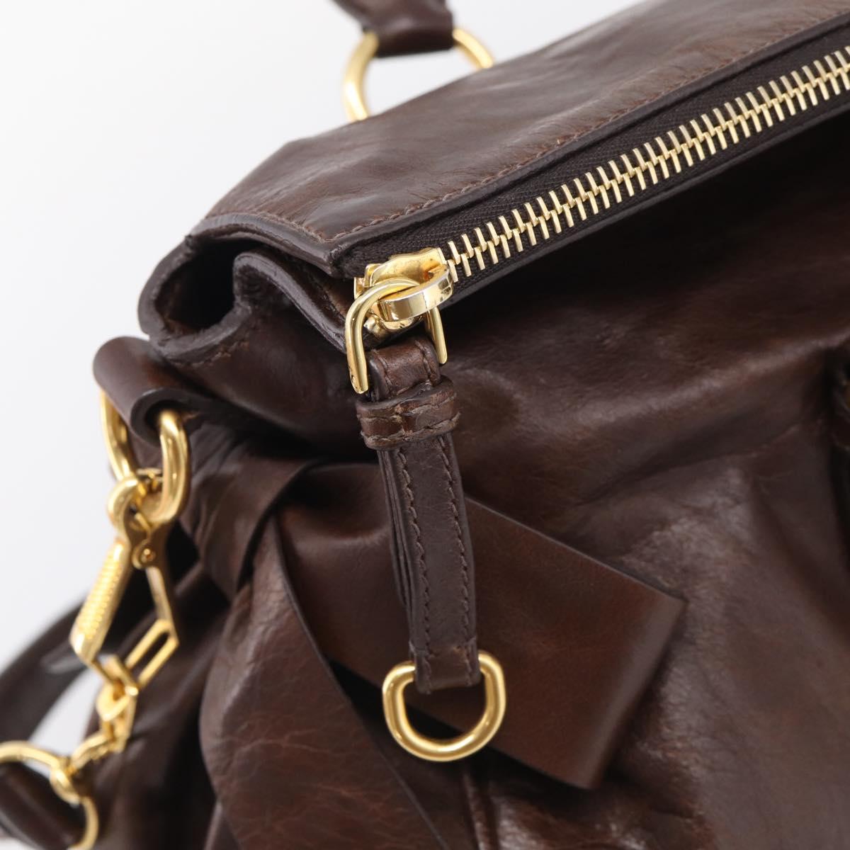 Miu Miu Vitellolux Hand Bag Leather 2way Brown Gold Auth 214793SAV