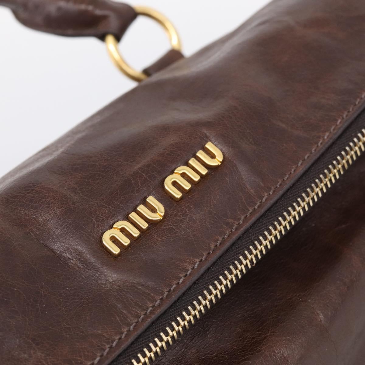 Miu Miu Vitellolux Hand Bag Leather 2way Brown Gold Auth 214793SAV