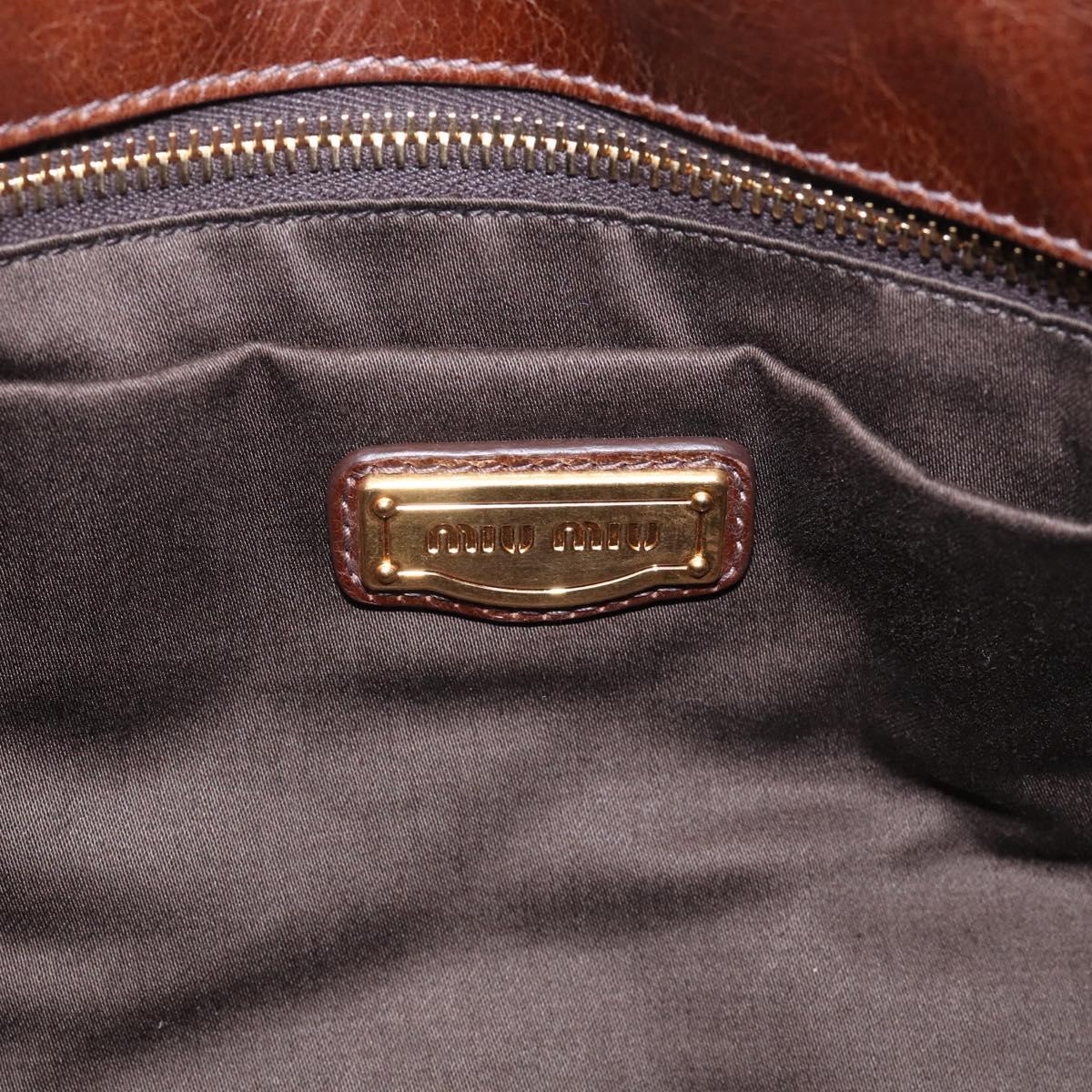 Miu Miu Vitellolux Hand Bag Leather 2way Brown Gold Auth 214793SAV