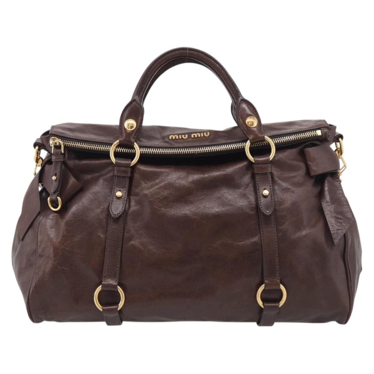 Miu Miu Vitellolux Hand Bag Leather 2way Brown Gold Auth 214793SAV