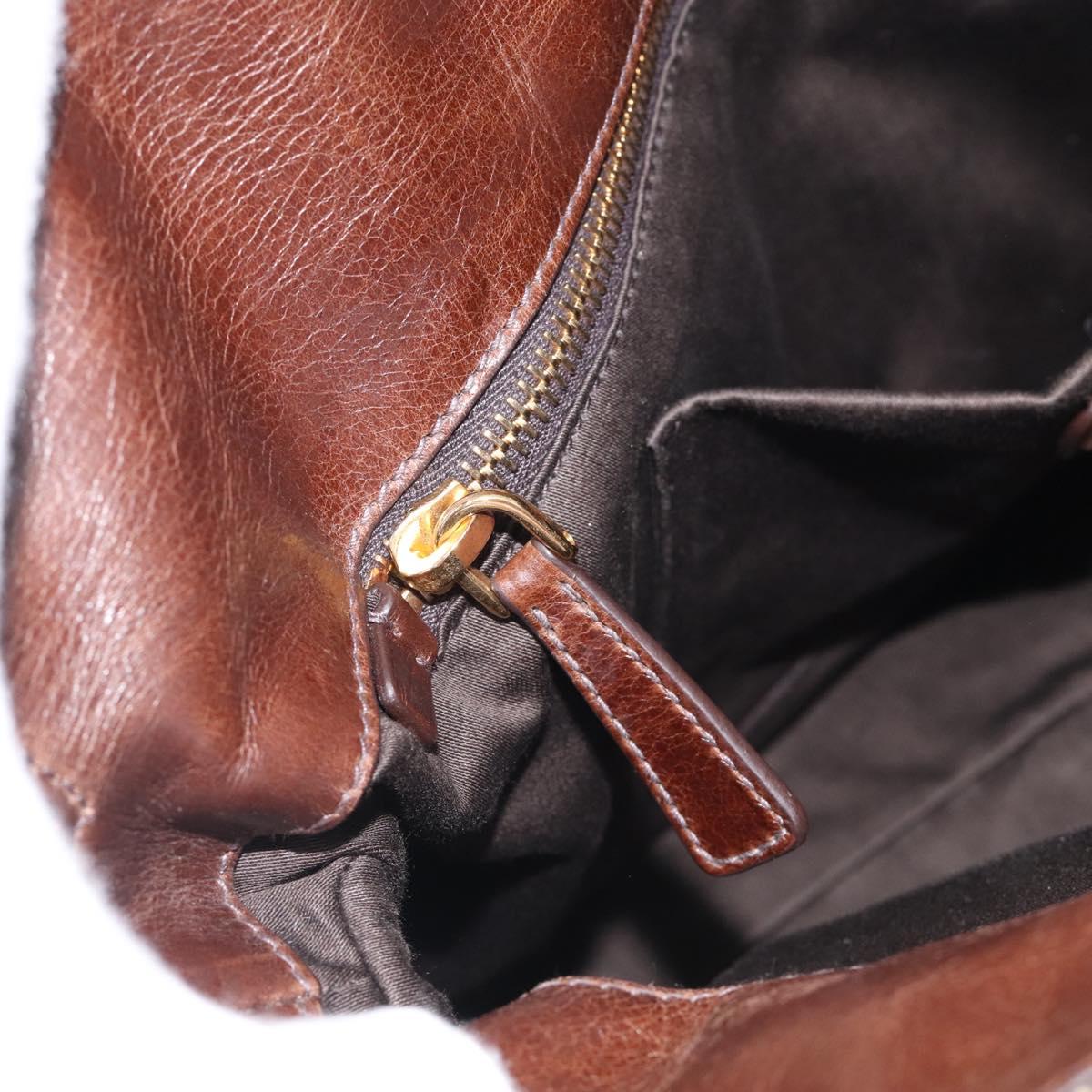 Miu Miu Vitellolux Hand Bag Leather 2way Brown Gold Auth 214793SAV