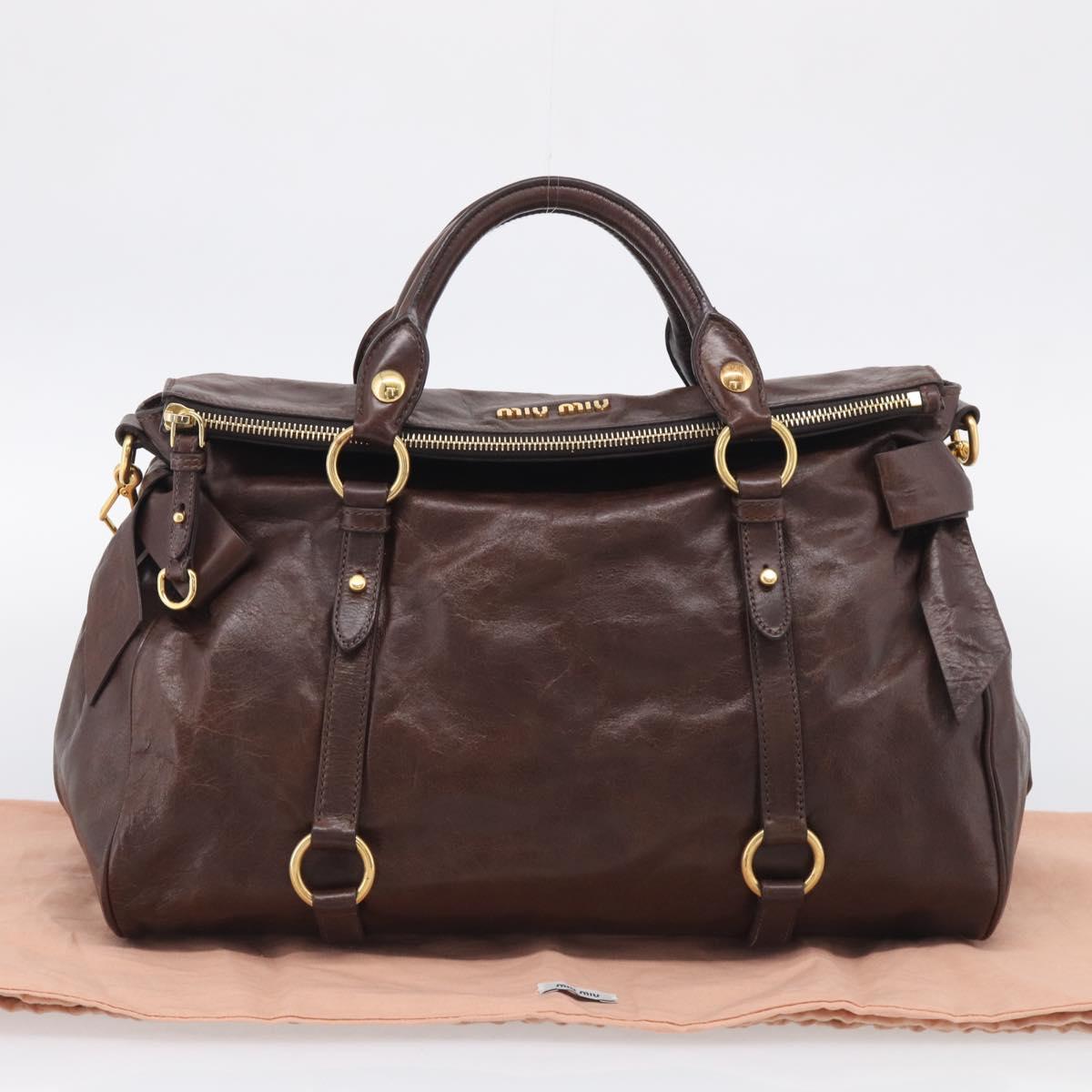 Miu Miu Vitellolux Hand Bag Leather 2way Brown Gold Auth 214793SAV