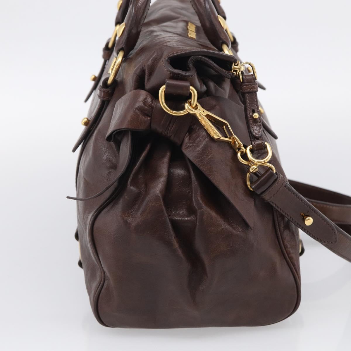 Miu Miu Vitellolux Hand Bag Leather 2way Brown Gold Auth 214793SAV