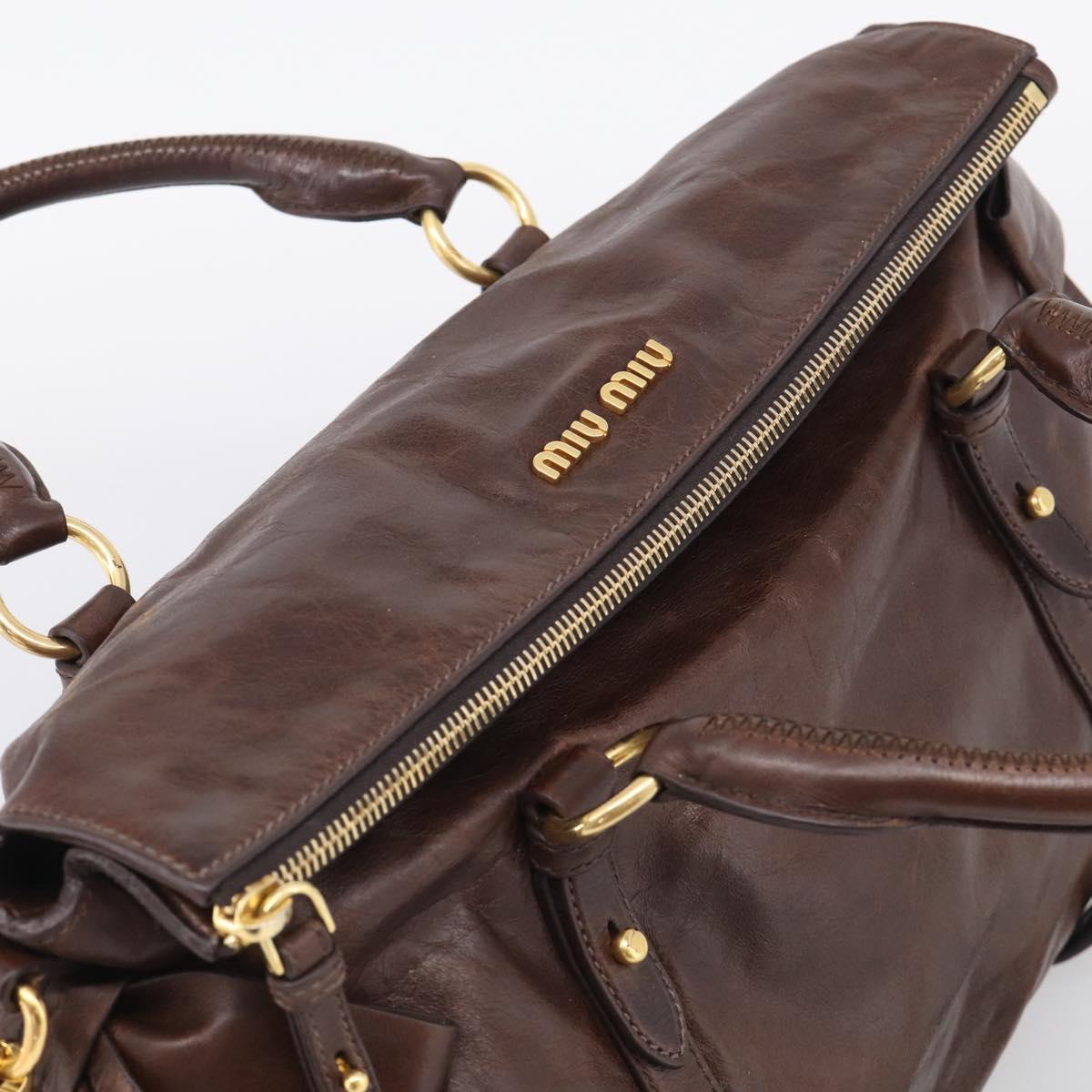 Miu Miu Vitellolux Hand Bag Leather 2way Brown Gold Auth 214793SAV