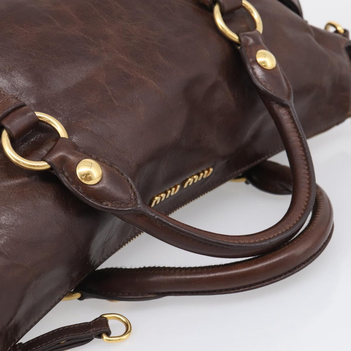 Miu Miu Vitellolux Hand Bag Leather 2way Brown Gold Auth 214793SAV