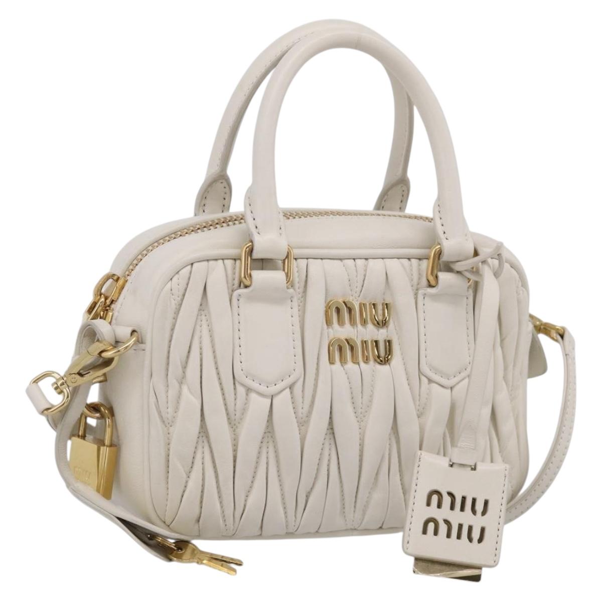 Miu Miu Matelasse Arkadi Hand Bag Leather 2way White Gold Auth 214802M