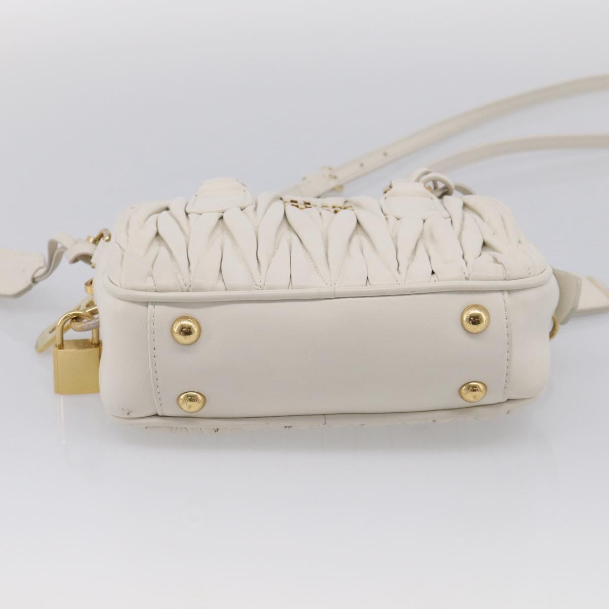 Miu Miu Matelasse Arkadi Hand Bag Leather 2way White Gold Auth 214802M