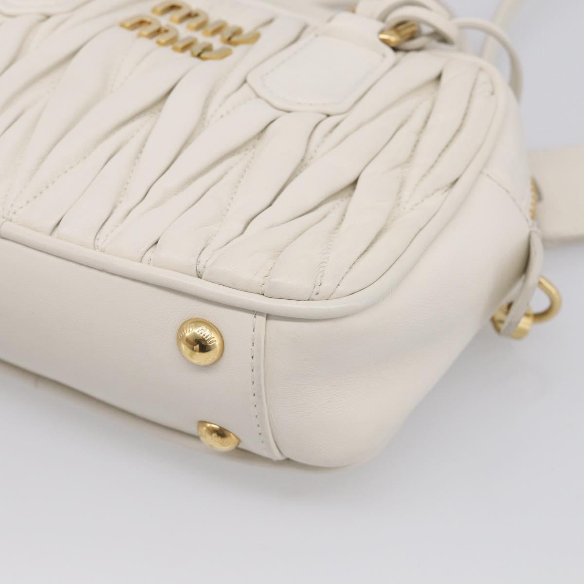 Miu Miu Matelasse Arkadi Hand Bag Leather 2way White Gold Auth 214802M