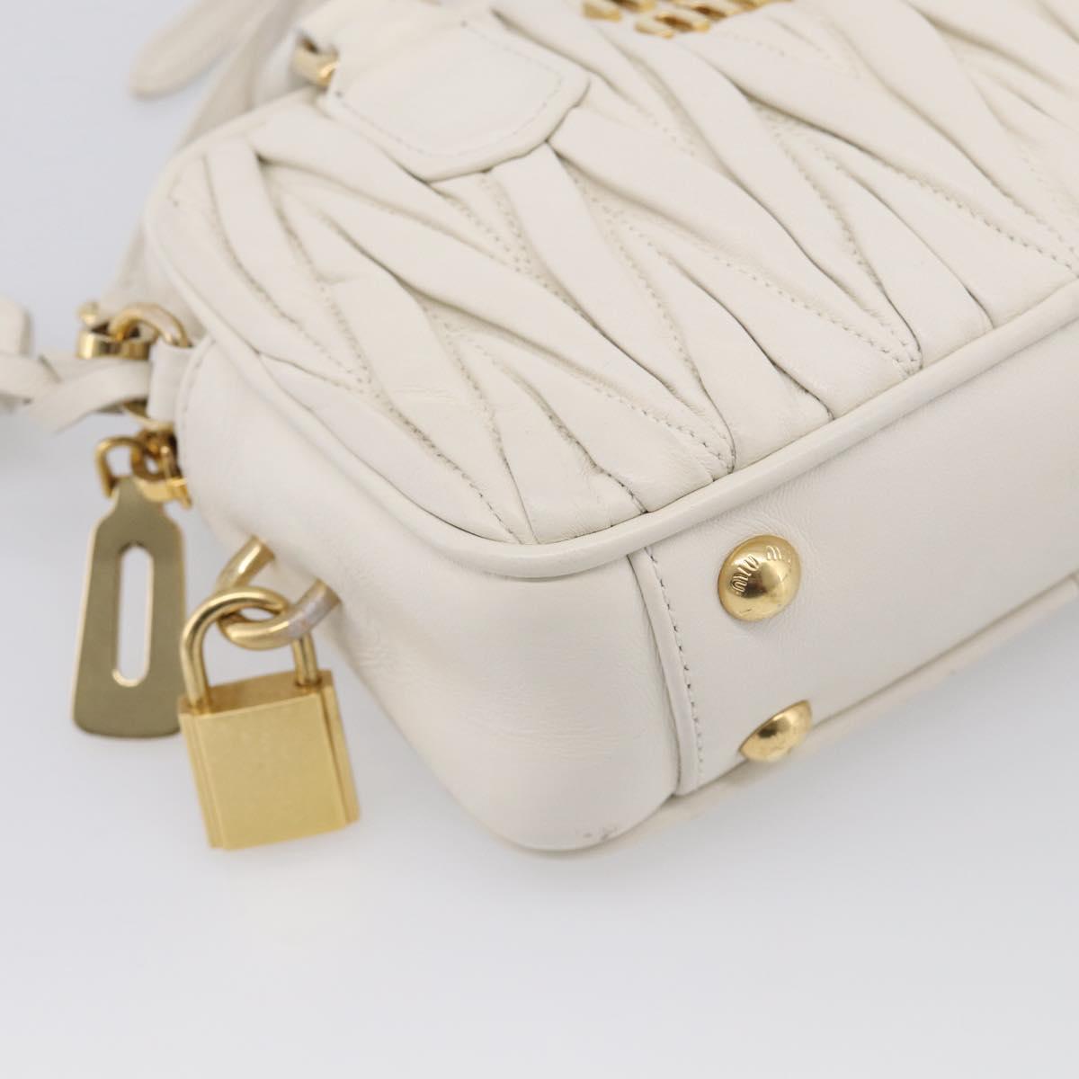 Miu Miu Matelasse Arkadi Hand Bag Leather 2way White Gold Auth 214802M