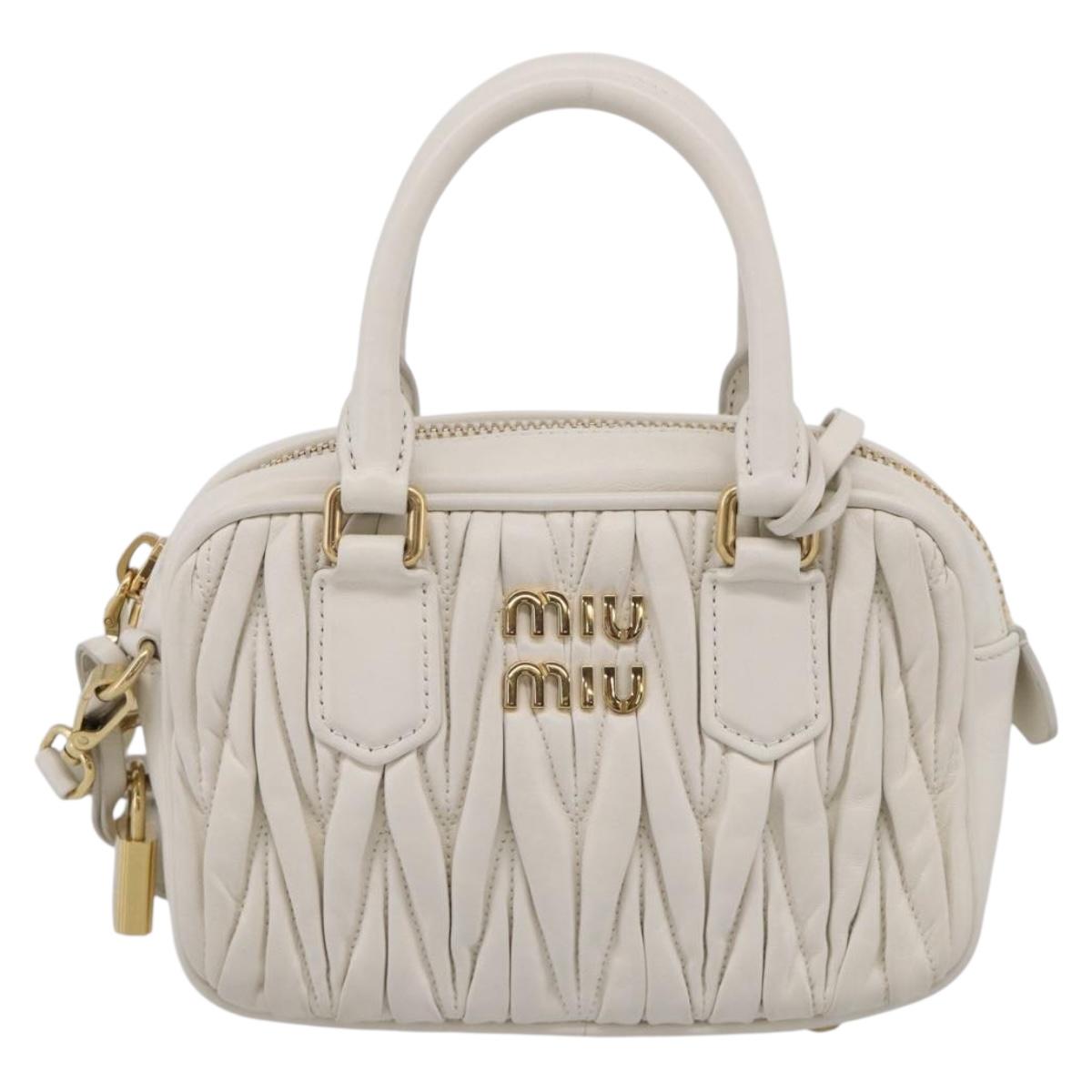 Miu Miu Matelasse Arkadi Hand Bag Leather 2way White Gold Auth 214802M