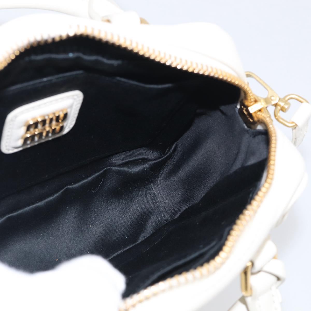 Miu Miu Matelasse Arkadi Hand Bag Leather 2way White Gold Auth 214802M