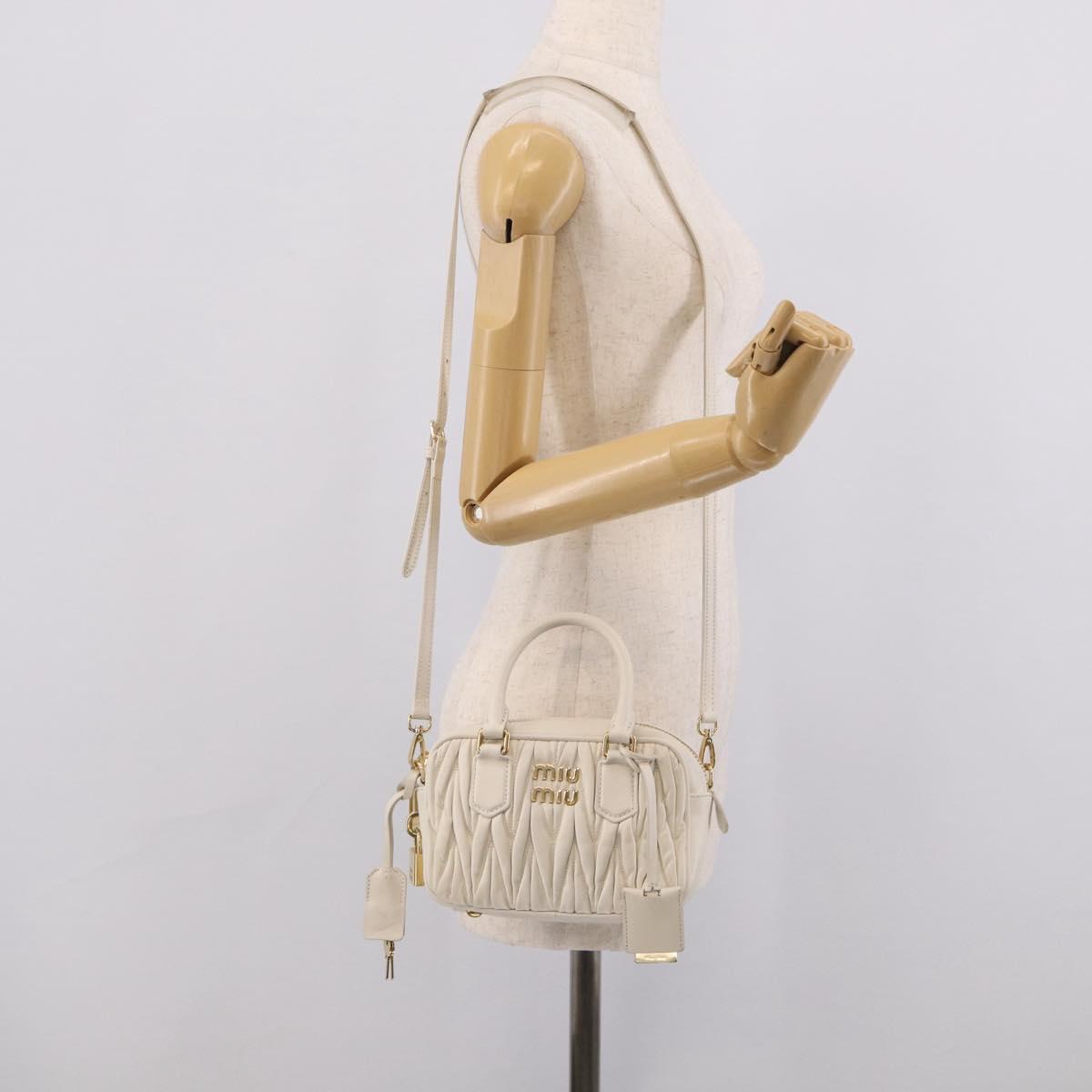 Miu Miu Matelasse Arkadi Hand Bag Leather 2way White Gold Auth 214802M