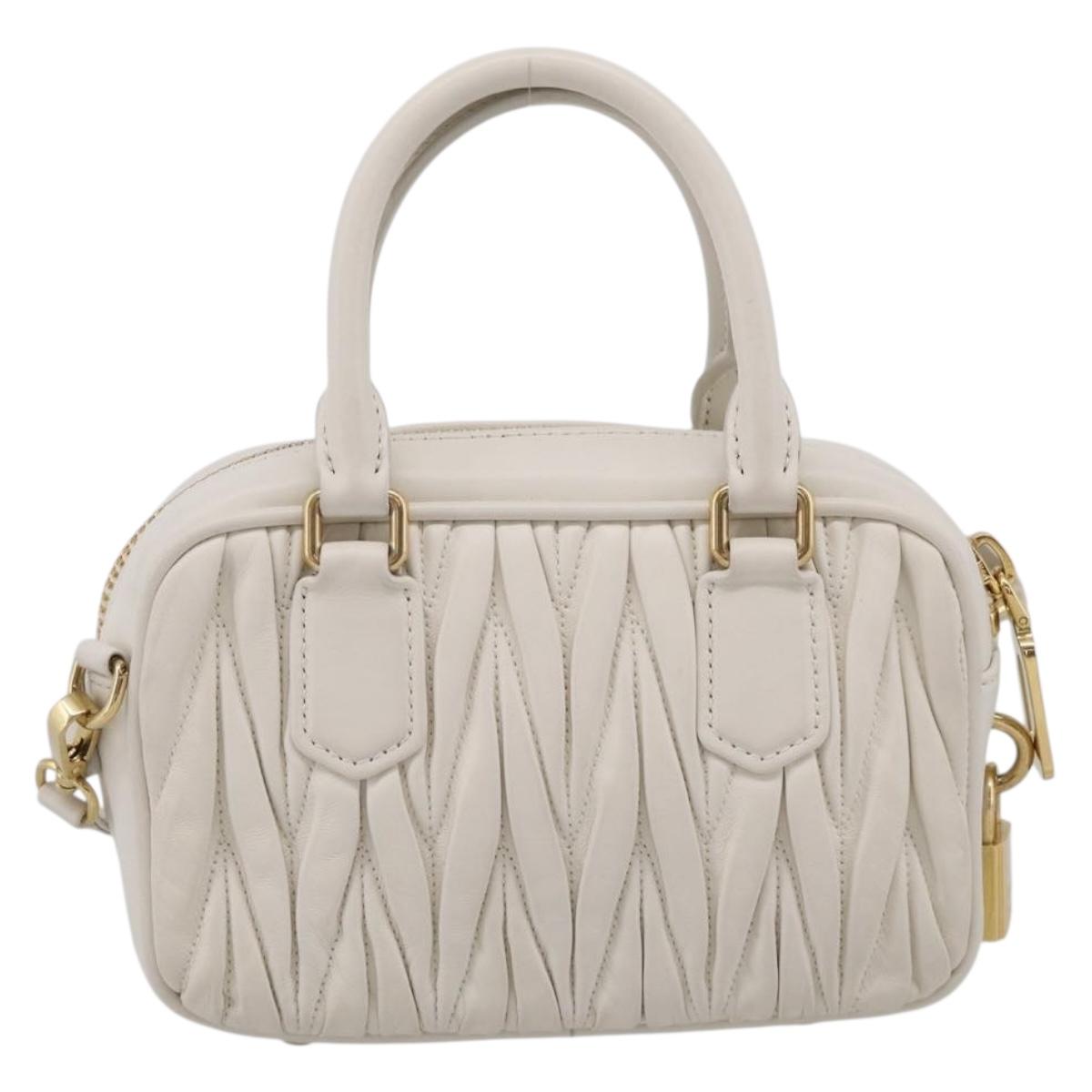 Miu Miu Matelasse Arkadi Hand Bag Leather 2way White Gold Auth 214802M