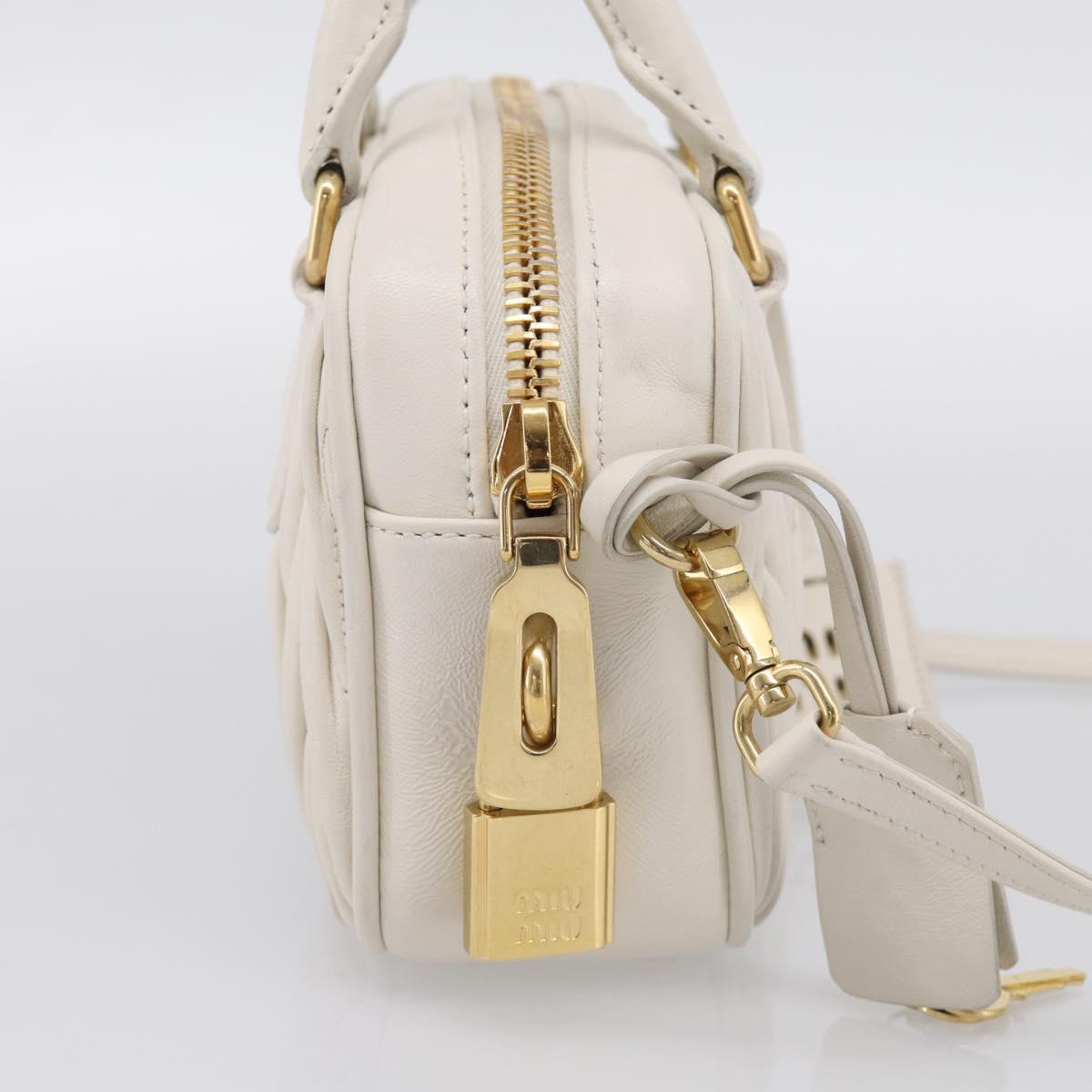 Miu Miu Matelasse Arkadi Hand Bag Leather 2way White Gold Auth 214802M