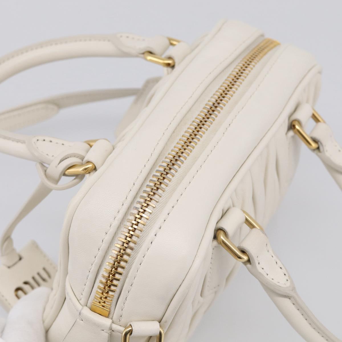 Miu Miu Matelasse Arkadi Hand Bag Leather 2way White Gold Auth 214802M