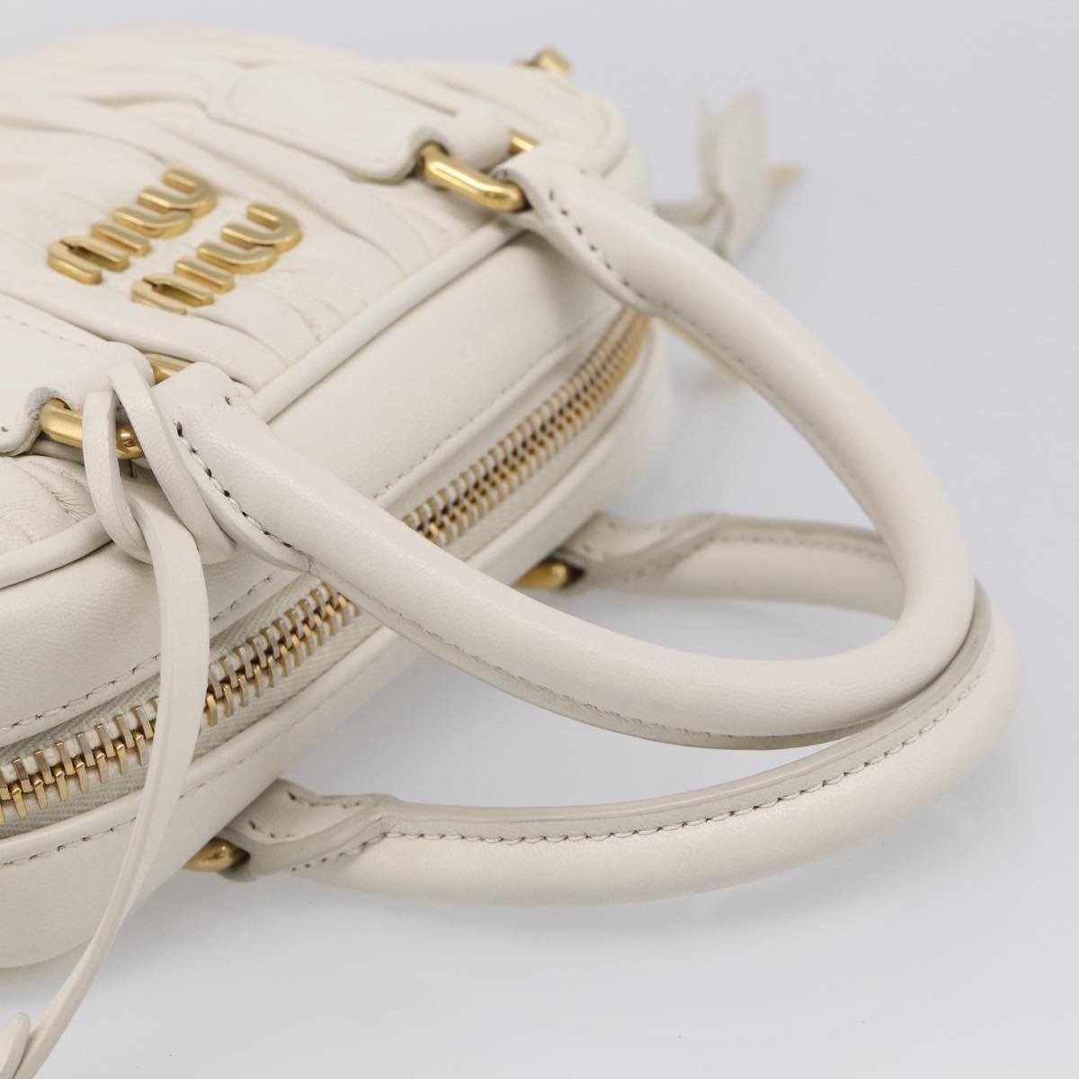 Miu Miu Matelasse Arkadi Hand Bag Leather 2way White Gold Auth 214802M