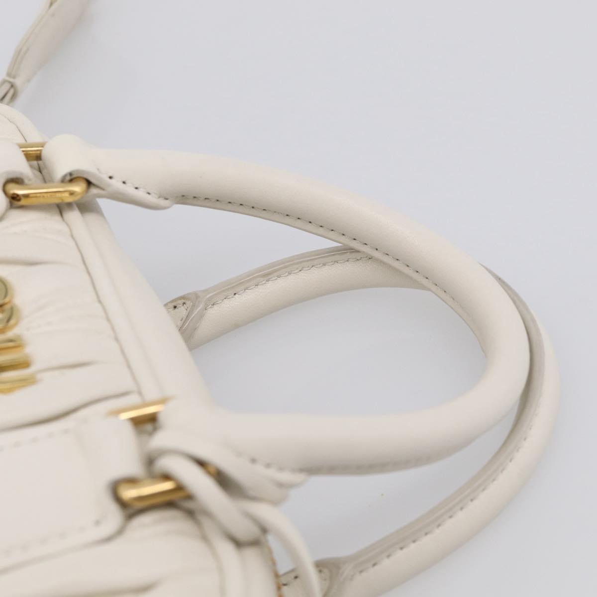 Miu Miu Matelasse Arkadi Hand Bag Leather 2way White Gold Auth 214802M