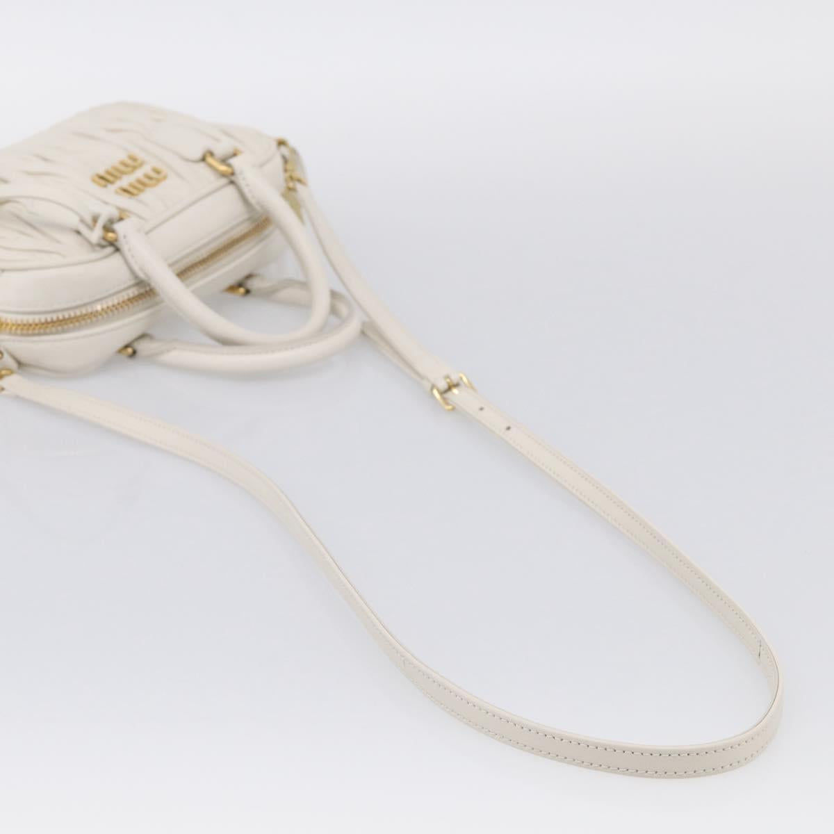 Miu Miu Matelasse Arkadi Hand Bag Leather 2way White Gold Auth 214802M